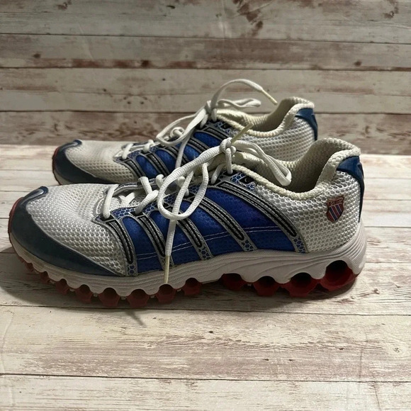 K-Swiss Men's Running Sneakers Size 9.5 White Blue Red - Picture 1 of 8